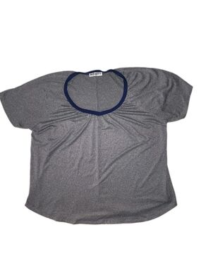 Doublju Gray Tee with Navy Trim 1X